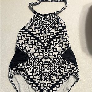 Black & White Aztec Halter One-Piece Swimsuit